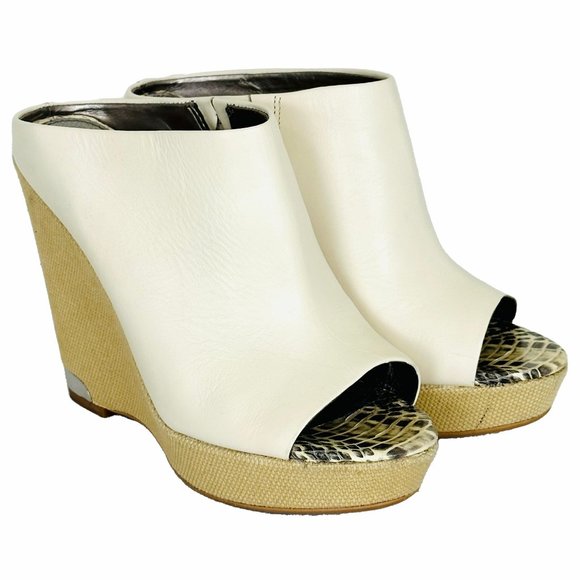 SAM EDELMAN Kylie Cream Leather Platform Espadrille style wedge heels, Size 7 - Picture 1 of 16